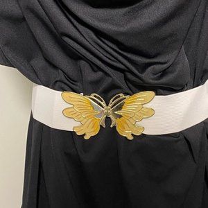 Vintage Butterfly Elastic Belt White Enamel Adjustable 1990s